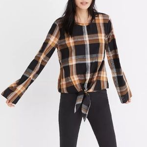 Madewell Plaid Tie-Front Keyhole Top